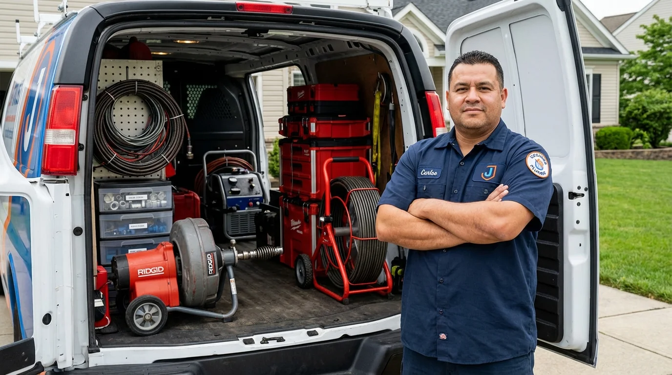 Professional drain cleaning equipment and Johns Plumbing LLC plumber in Pennsville