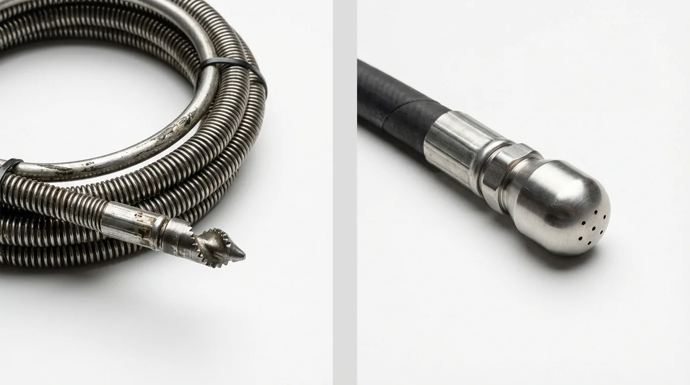 Drain snake cable and hydro jetting nozzle used for drain cleaning in Pennsville, NJ