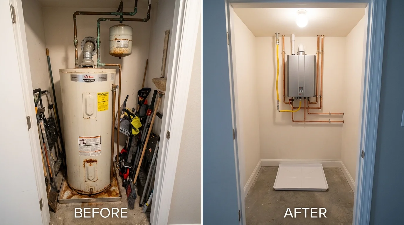 Tank water heater versus wall-mounted tankless unit comparison for Pennsville, NJ homeowners
