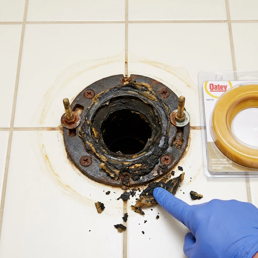 Failed wax ring showing water seepage at the base of a toilet in a Pennsville, NJ home