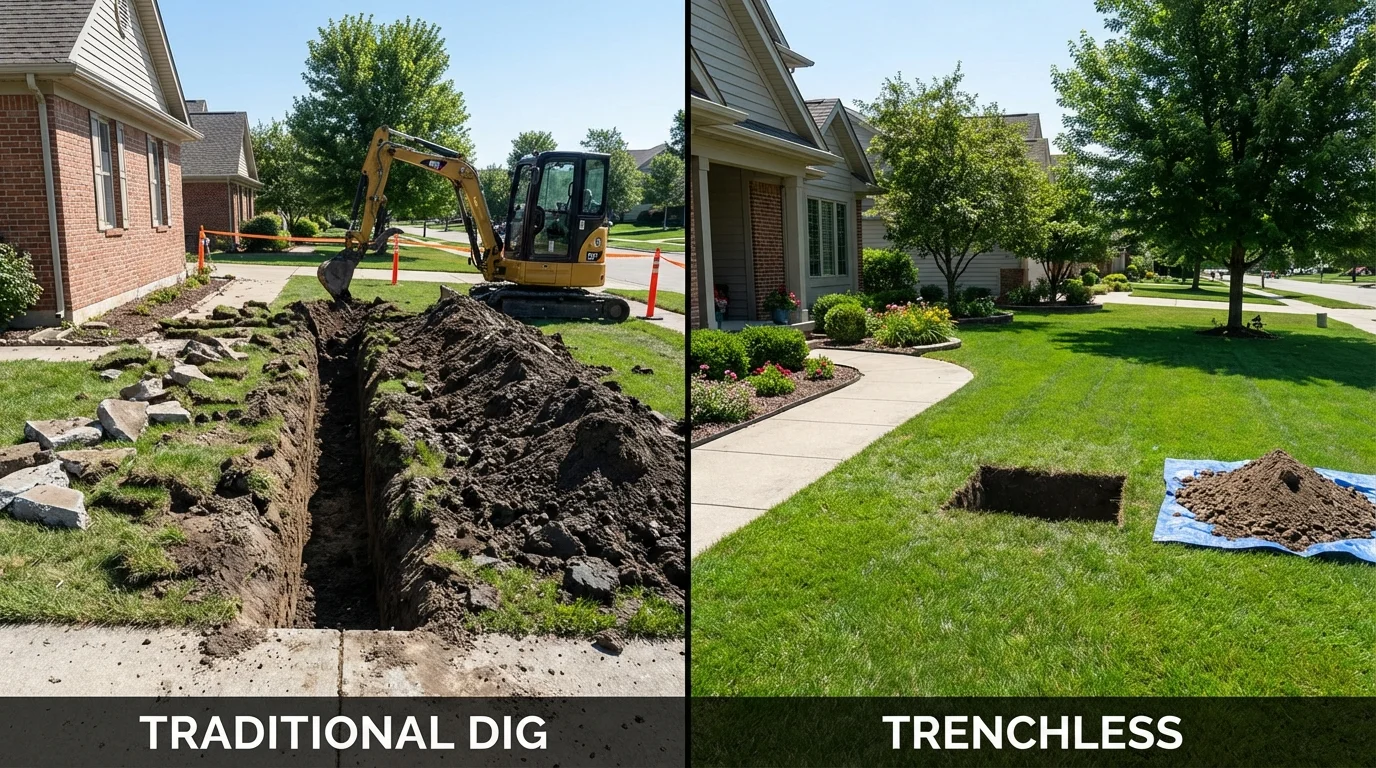 Trenchless sewer repair with minimal yard damage versus traditional excavation in Pennsville, NJ
